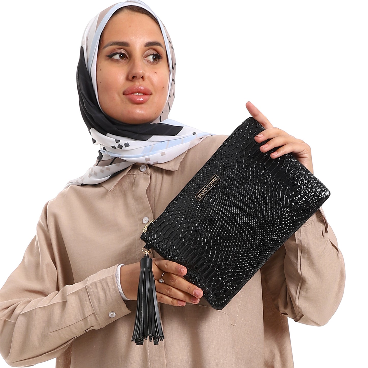 Shiny Crocodile Skin Leather Clutch