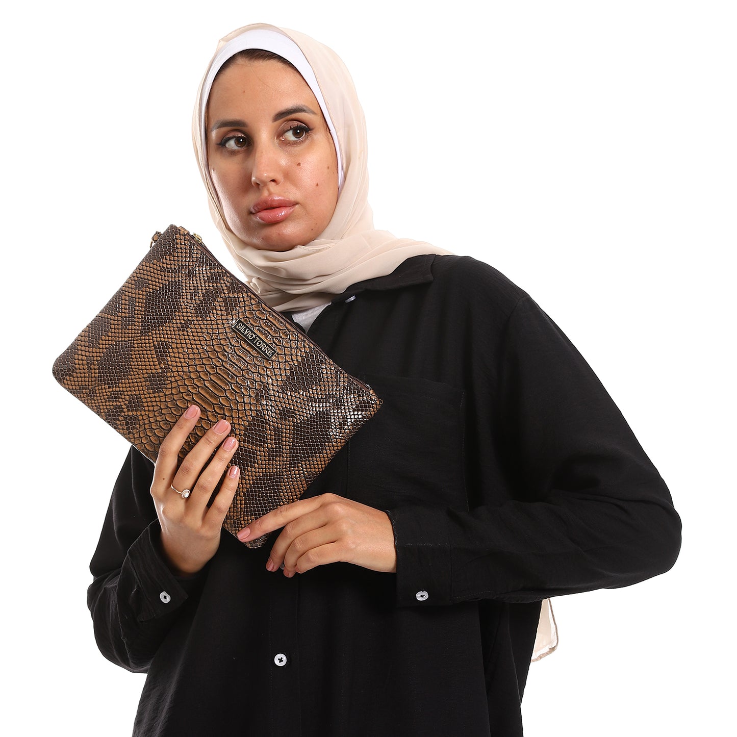 Shiny Crocodile Skin Leather Clutch