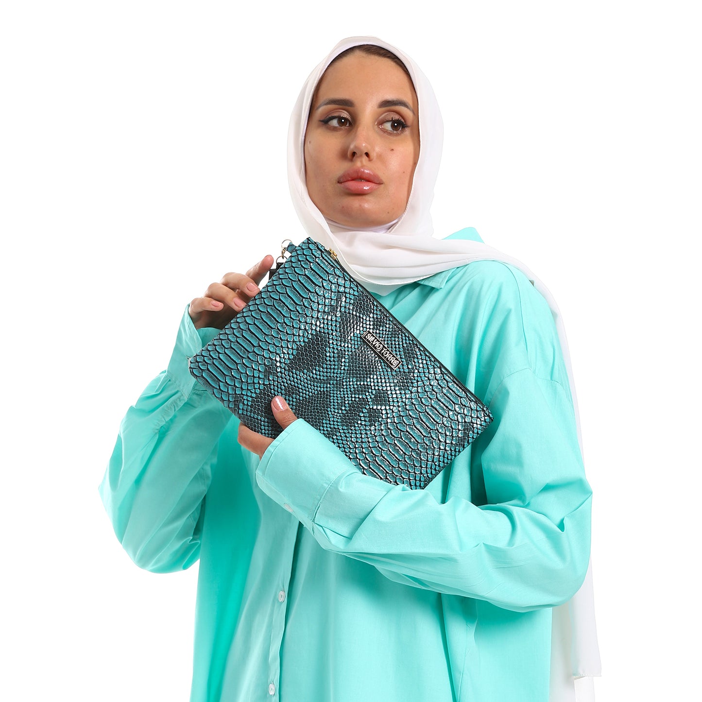 Shiny Crocodile Skin Leather Clutch