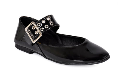 Buckled Patent Leather Mary Jane Flats