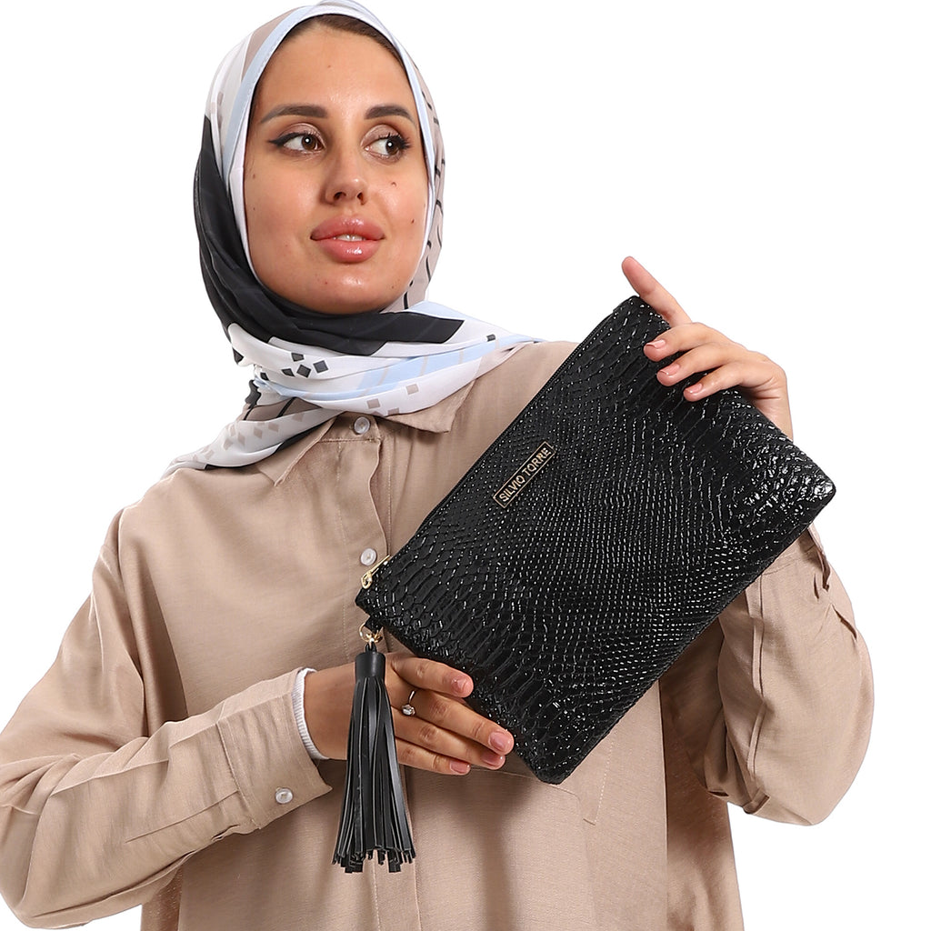 Shiny Crocodile Skin Leather Clutch